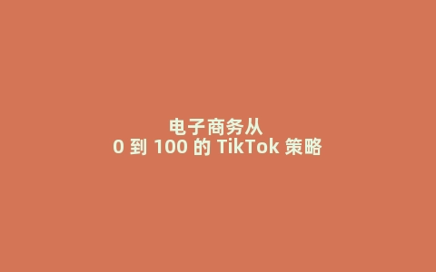 电子商务从 0 到 100 的 TikTok 策略